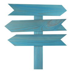 Light blue wooden signpost with arrow-shaped pointers isolated on white