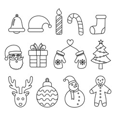 christmas doodles outline style vector icon