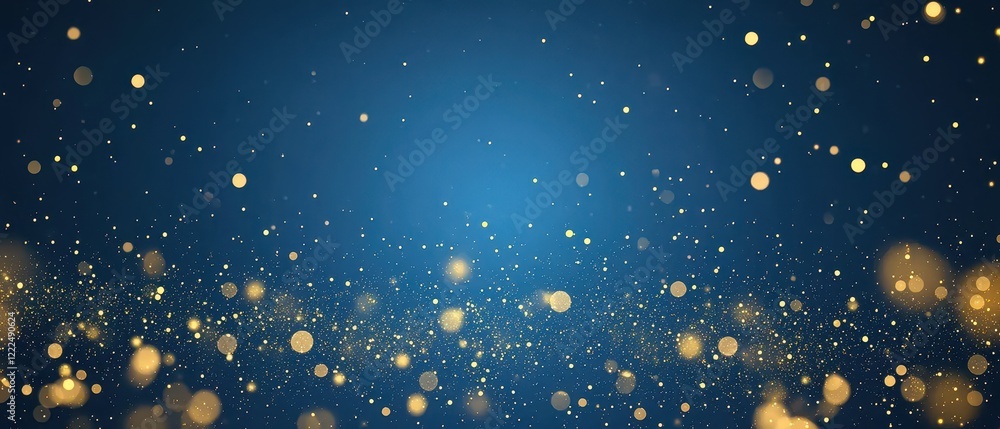Poster elegant deep blue background with sparkling golden bokeh lights and dust particles for festive occas