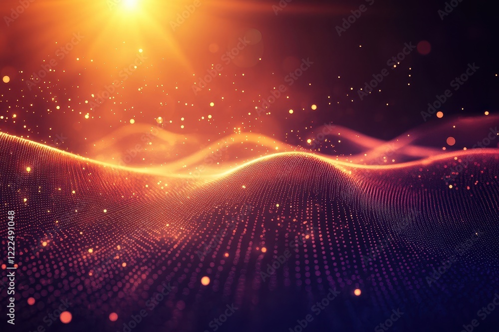 Aufkleber dynamic golden wave particles abstract background with glowing flare.