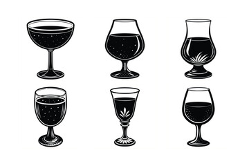 Set of Snifter, Glencairn, Absinthe, Port, Coupe and Grog Glass Silhouette Vector Design