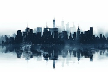 Monochrome cityscape with symmetrical reflection. Neural network AI generated