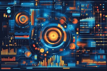 Obraz premium Abstract Futuristic Digital Interface with Data Visualizations and Technological Elements