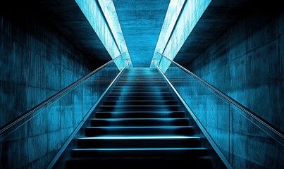 Obraz premium Empty illuminated underground stairs leading to bright exit