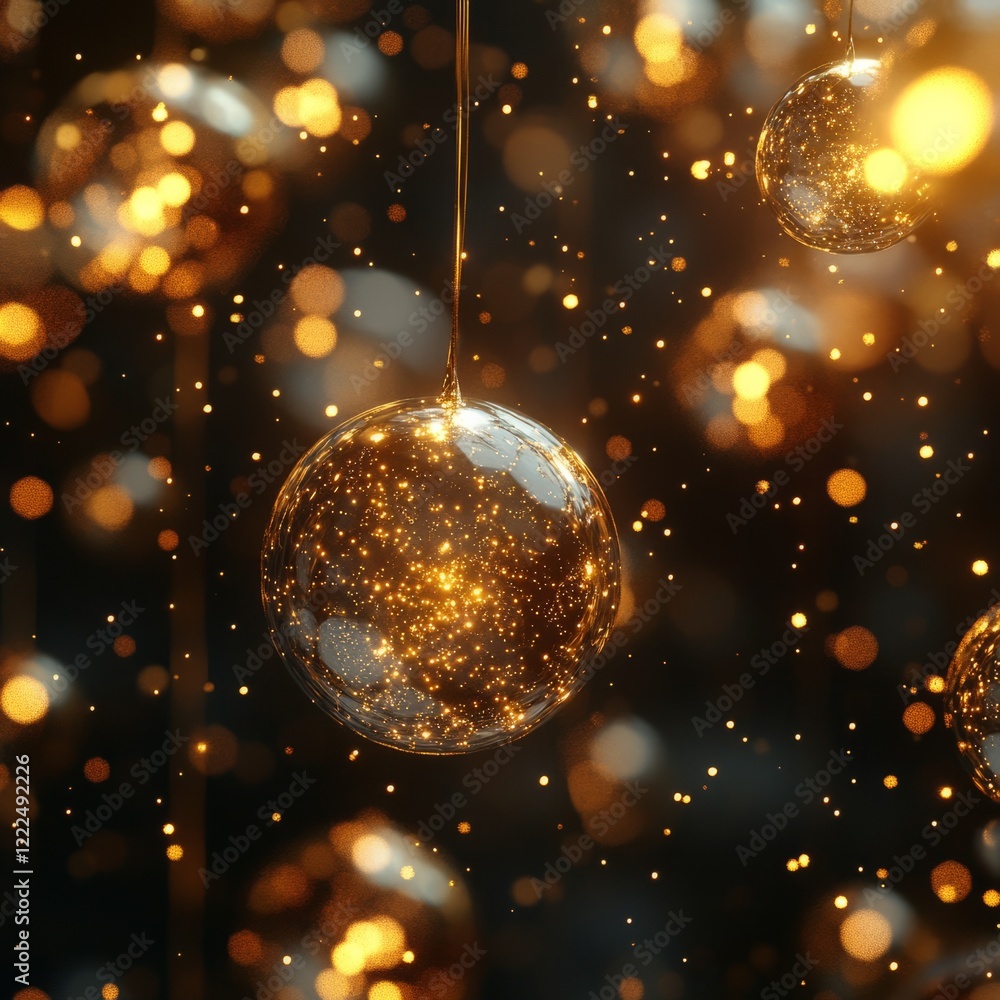 Poster scattered glowing golden spheres creating an abstract pattern on a minimalist backdrop