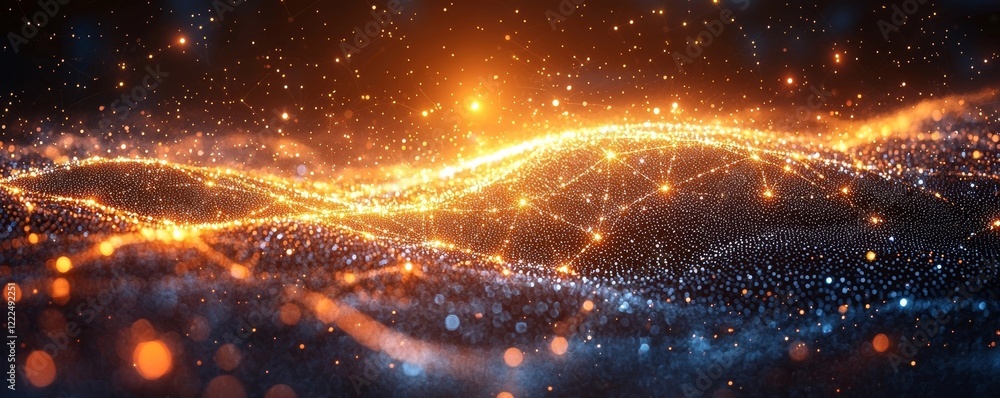 Poster converging networks of light depicting a business merger concept with copy space