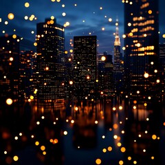Fototapeta premium Night Cityscape with Sparkling Lights and Urban Reflections
