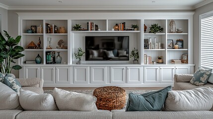 Modern Living Room with Built-in White Cabinetry and Comfortable Seating