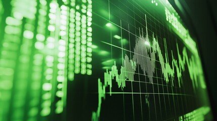 Obraz premium Economic growth graph: creative abstract modern 3D background in green tones with futuristic design elements, symbolizing innovation, progress, and sustainability in financial and economic development