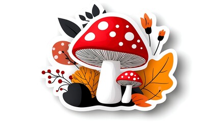 Charming Autumn Mushroom Illustration with Colorful Leaves