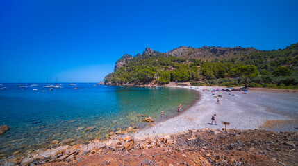 Cala Tuent, Escorca, Mediterranean Sea, Paraje Natural de la Sierra de Tramuntana, UNESCO World Heritage Site, Mallorca, Islas Baleares, Spain, Europe