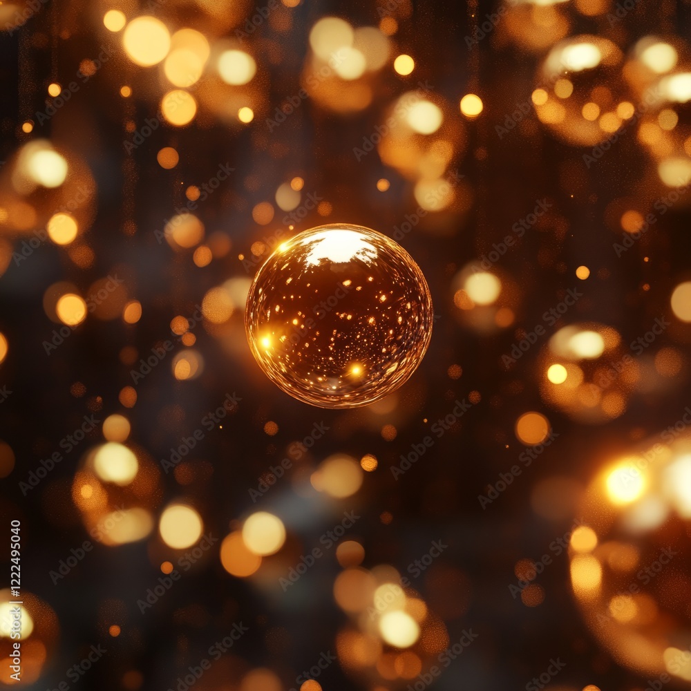 Poster scattered glowing golden spheres creating an abstract pattern on a minimalist backdrop