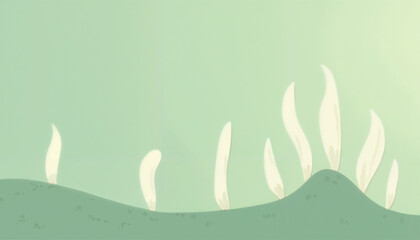 Fototapeta premium Minimalist Landscape with Pale Flame-Like Sprout Shapes in Pastel Palette