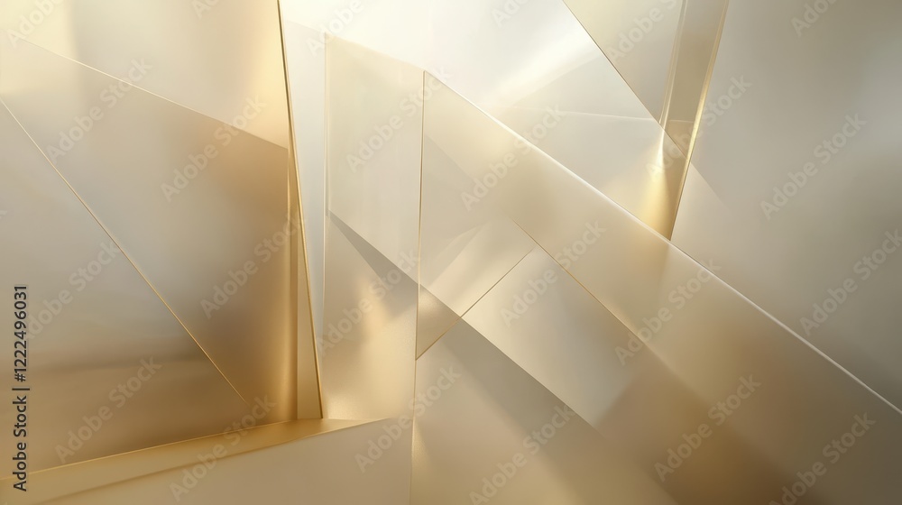 Poster abstract golden geometric background with overlapping planes and metallic highlights.