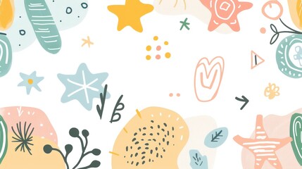 Whimsical Abstract Art Print: Pastel Hues and Organic Shapes