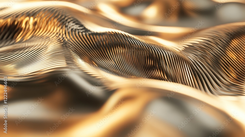 Poster abstract 3d metallic gold wave pattern texture with depth of field
