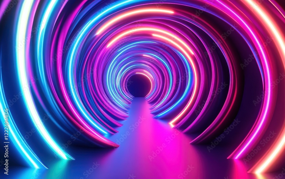 Aufkleber abstract neon light tunnel with circular shapes and glowing gradient.