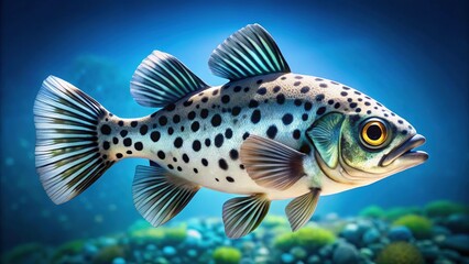 Fototapeta premium Black Spotted Fish, Underwater, Nature, Aquarium