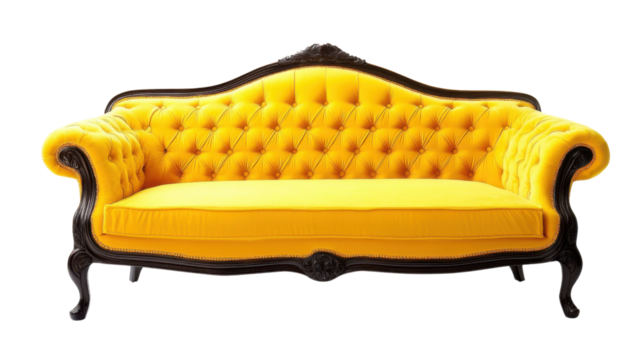 Yellow classic modern sofa on transparent background