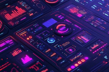 Obraz premium Futuristic Neon Cyberpunk Interface Control Panel Display