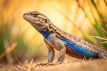 Obraz premium California Fence Lizard Under Dry Grass - Missing Tail - Vivid Colors