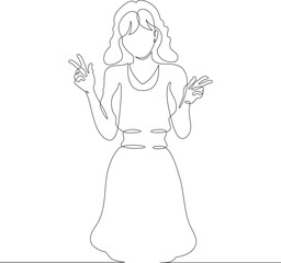 Continuous one line drawing the girl is rejoicing. The woman is delighted. Positive emotions of a young woman. One continuous line isolated minimal illustration.Not AI.