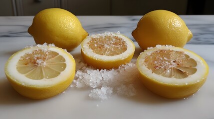 Salted and Spiced Lemon Halves on Ice Closeup Photography