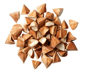 pile of dried doum palm fruit slices isolated background edible tropical seeds for culinary and medicinal use
