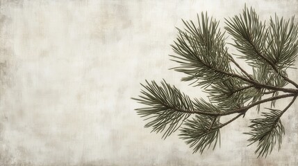 Textured Background with Evergreen Pine Branch, Vintage Style.