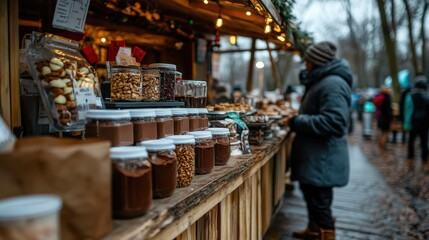 Obraz premium A hot chocolate stand in a festive outdoor market setting