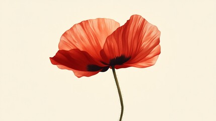 Fototapeta premium Red poppy illustration, vector element. Red color poppy floral plant clipart. Vintage red botanical flower art drawing illustration, old red flower painting art print vector.