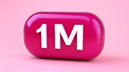 3D Render, One Million, 1M Notification Icon on a Solid Color, Pastel Pink Background