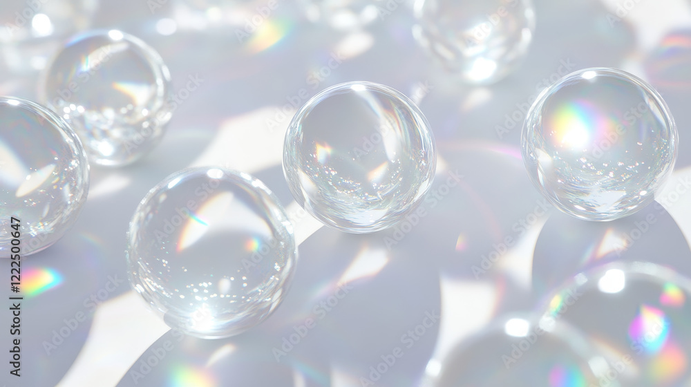 Aufkleber glass ball 3d collection on transparent background with light reflection and rainbow refraction effe