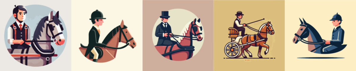 Vector collection of a person riding a horse