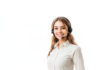 Fototapeta premium A caucasian woman call center agent headset background customer.