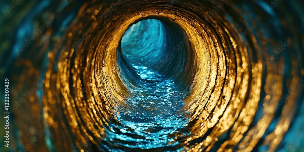 Poster tunnel with water running through it