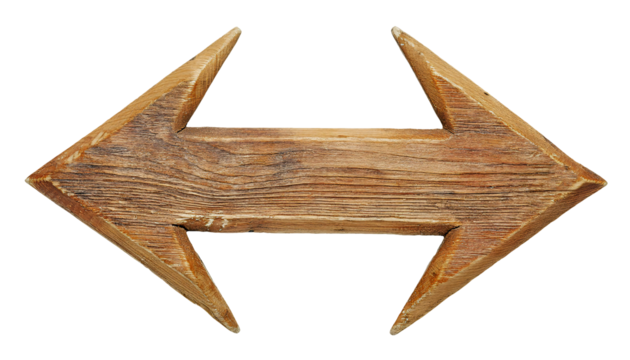 wooden double arrow with rustic texture isolated on background
