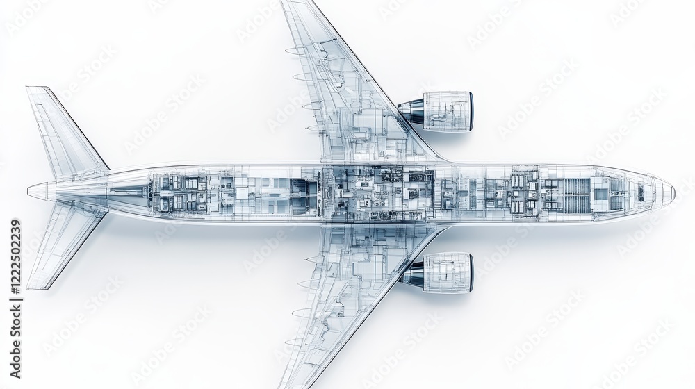 Aufkleber detailed x-ray view of a modern jet airplane with visible internal structure and engines isolated on