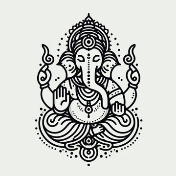 black line art ganesha sitting pose clip art preview