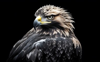 Obraz premium Majestic Golden Eagle Portrait Closeup Black Background Wildlife Photography