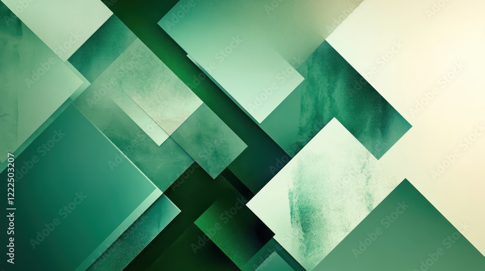 Poster abstract green geometric background with textured surfaces and overlapping shapes.
