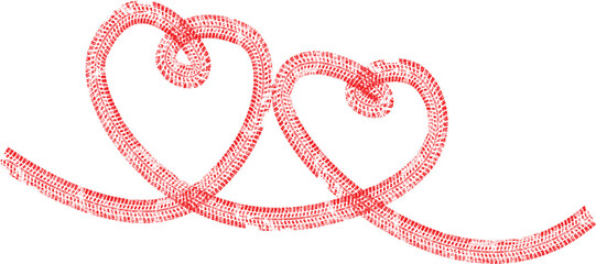 Tire tracks in heart form. One line love heart .Car thread silhouette. Heart symbol.
 Vector illustration.