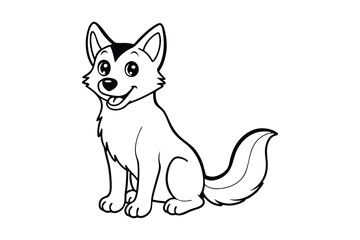 A cartoon line art drawing of a friendly wolf pup.eps