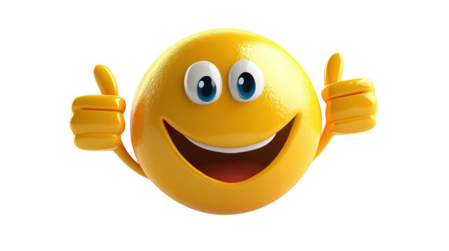 Naklejki Yellow happy emoji emoticon , showing thumb up, like gesture on transparent background 