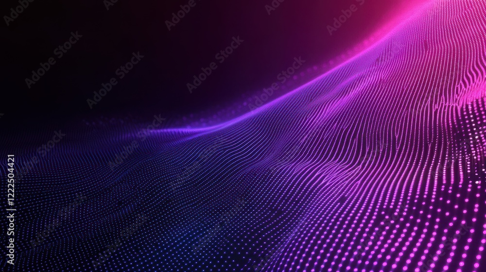 Aufkleber abstract 3d particle wave with gradient pink and purple lighting on dark background.