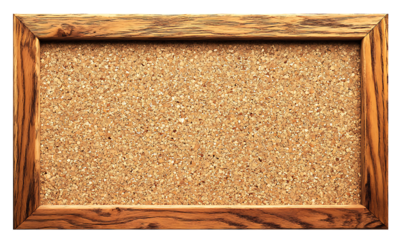 Rectangular Cork Bulletin Board With Wooden Frame on transparent background.