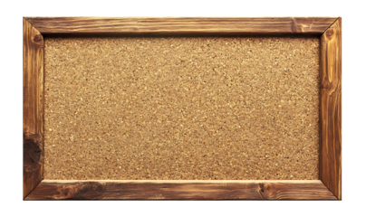 Rectangular Cork Bulletin Board With Wooden Frame on transparent background.