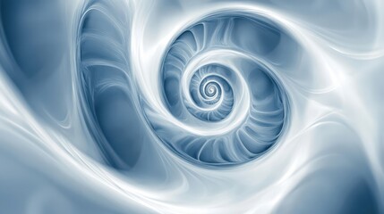 Abstract Swirling Spiral in Blue and White with Fluid Motion, Fractal Design.