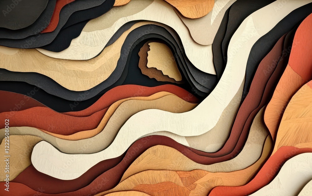 Poster abstract earthy tone paper cut waves texture with textured layers.