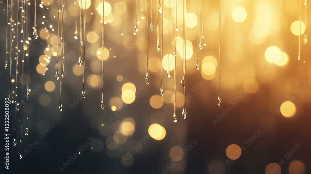 Poster abstract golden light droplets with bokeh background - festive and elegant.
